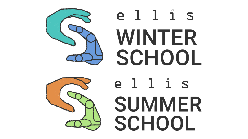 two logos, one ELLIS Winter School with an icon, ELLIS Summer School with an icon