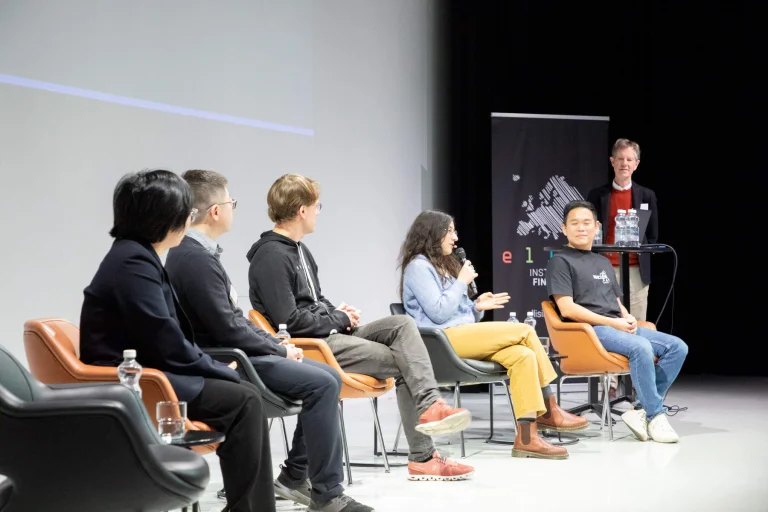 Chen, Yang, Malmi, Pistilli and Cho take questions, moderated by Shawe-Taylor, photo by Matti Ahlgren/Aalto University