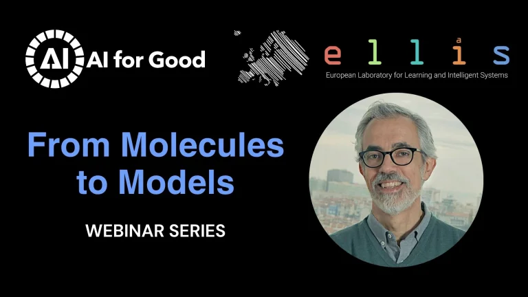 AI for Good From Molecules to Models Webinar Series with Mario Figueiredo with a photo of Mario