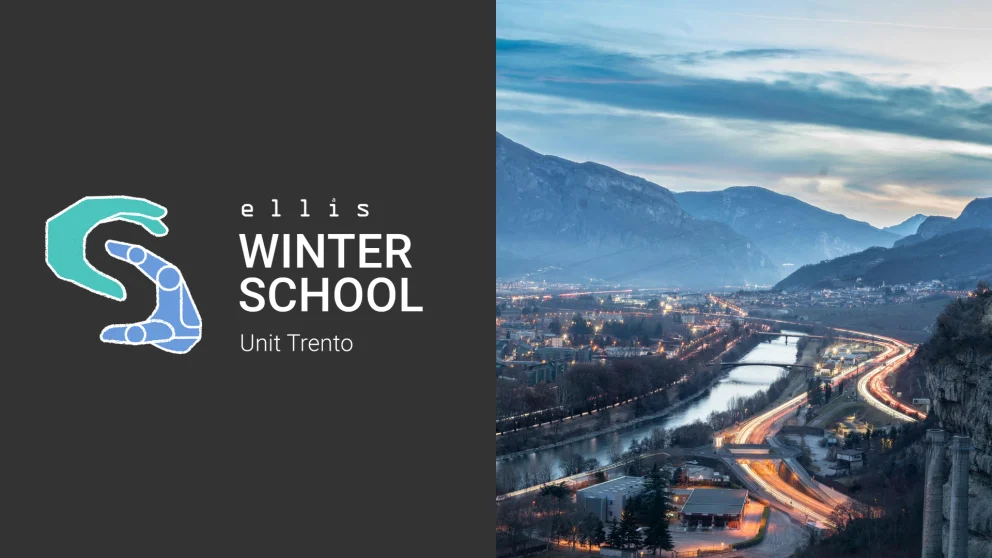 ELLIS Winter School at Unit Trento with the Winter School logo and a photo of Trento