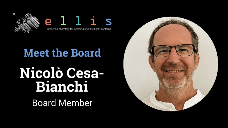 ELLIS Meet the Board Nicolo Cesa-Bianchi, ELLIS Board Member, Professor of Computer Science at the University of Milan, with photo of Nicolo