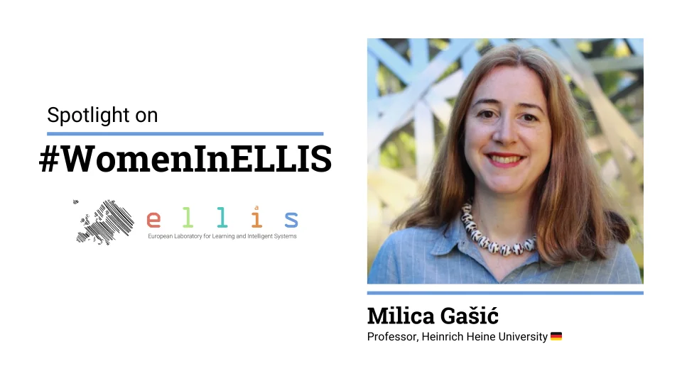Spotlight on #WomenInELLIS on Milica Gasic, Professor at Heinrich Heine University, with photo of Milica